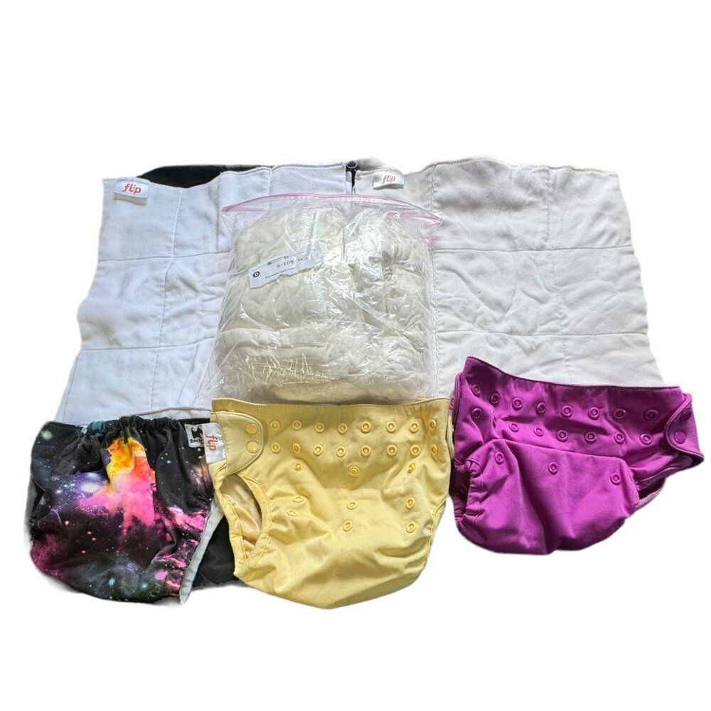 2 Flip & Rebel Bottom Cloth Diapers Bundle 4 Reuasble Cloth Diaper Liners